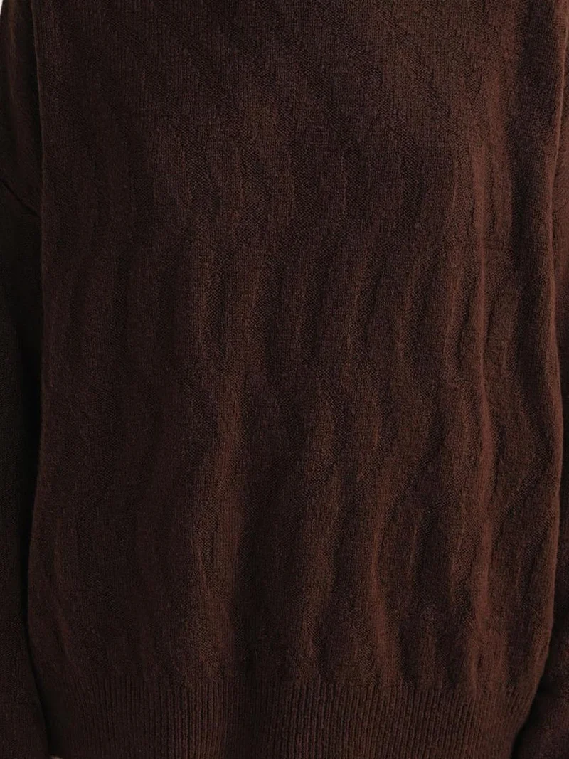 MixRay Coffee Brown Mixray Ribbed Knitwear Pullover Sweater with Hair Braid Pattern for Women | Best Price UAE