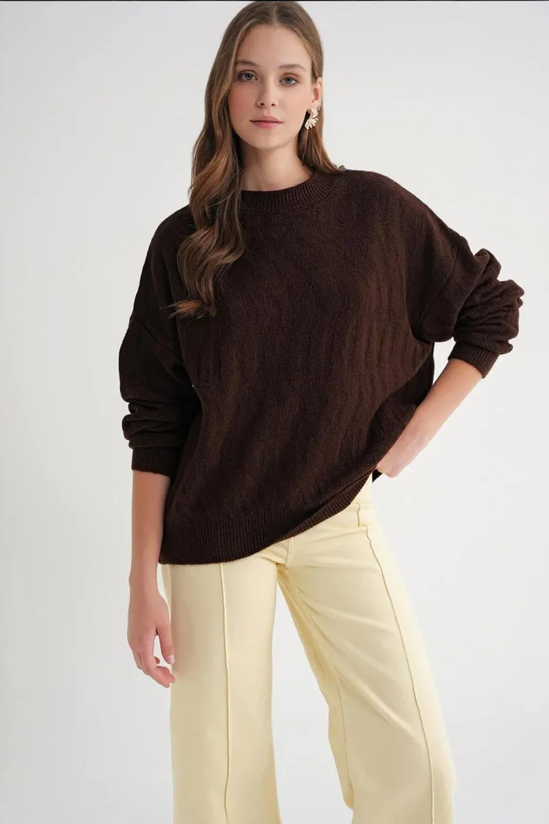 Mixray Mixray Ribbed Knitwear Pullover Sweater with Hair Braid Pattern
