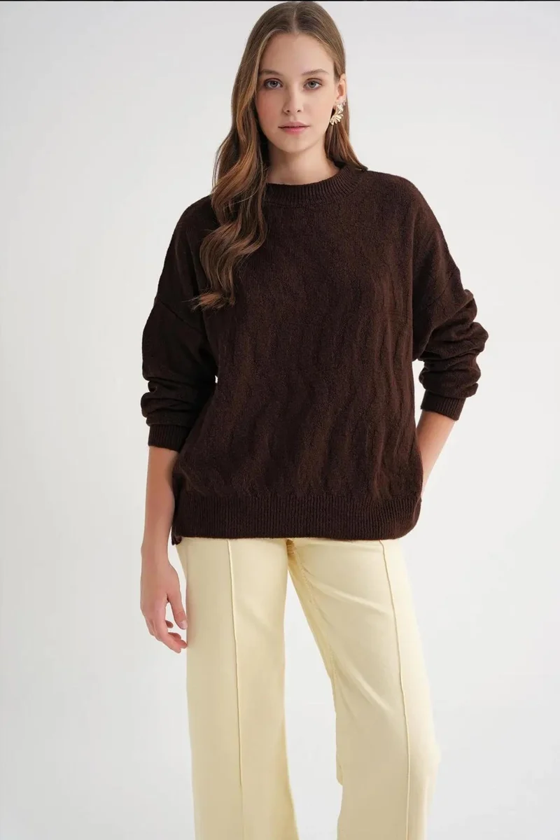 Mixray Mixray Ribbed Knitwear Pullover Sweater with Hair Braid Pattern