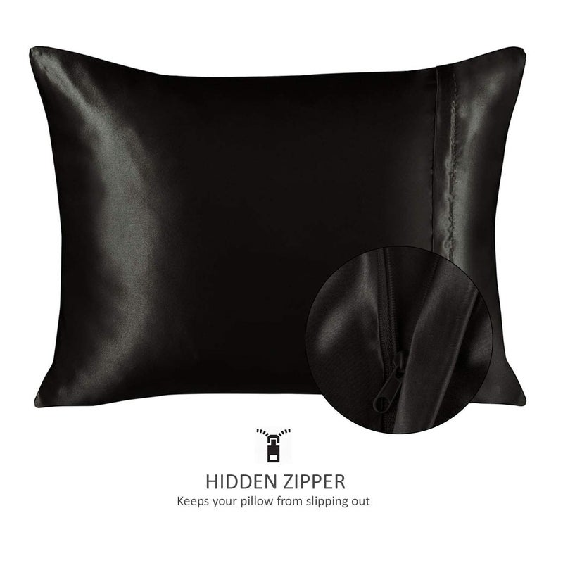 SHOPBEDDING ShopBedding Black Satin Pillowcase for Hair and Skin  Silk Pillowcase Black 2 Pack  Luxury Satin Pillowcases with Zipper Closure  Satin Pillow Case Cover King Satin Silk Pillowcase for Hair & Skin  - Image 2
