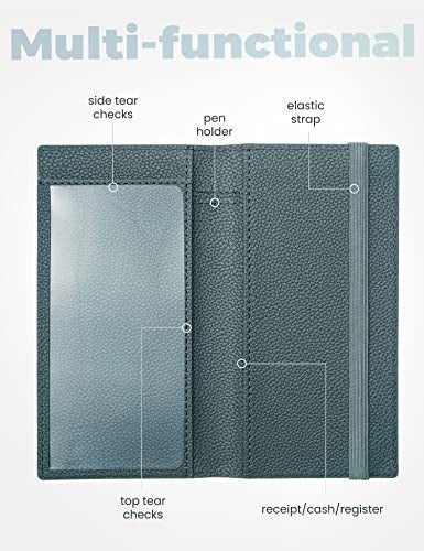 Yarnic Checkbook Cover for Personal Checkbook, Checkbook Holder with Pen Holder & Built-in Clear Plastic Divider for Duplicate Checks (Grey Green) - Image 2