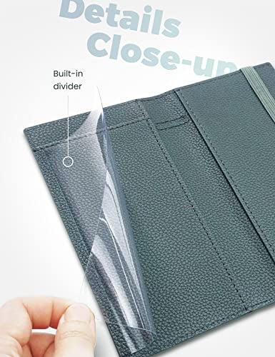 Yarnic Checkbook Cover for Personal Checkbook, Checkbook Holder with Pen Holder & Built-in Clear Plastic Divider for Duplicate Checks (Grey Green) - Image 4