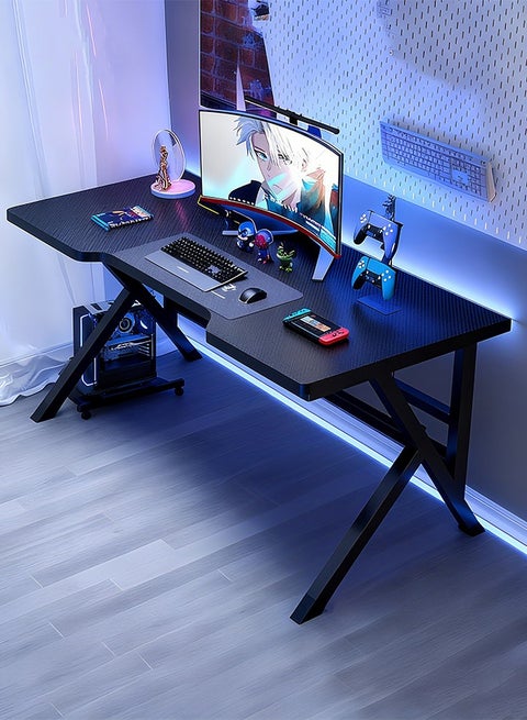 80/100/120cm Gaming Table, Gaming Desk, Computer Desk with Carbon Fiber Surface,PC Table for Office Home Workstation (Black, 80/100/120x60x75cm)