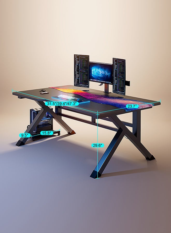 80/100/120cm Gaming Table, Gaming Desk, Computer Desk with Carbon Fiber Surface,PC Table for Office Home Workstation (Black, 80/100/120x60x75cm) - Image 2