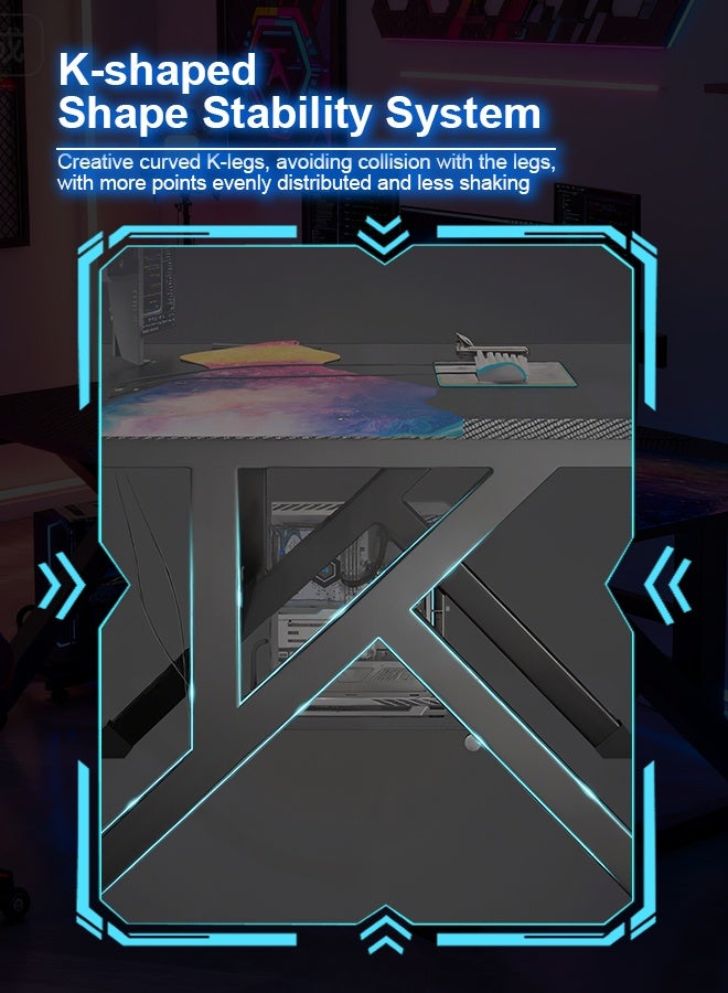 80/100/120cm Gaming Table, Gaming Desk, Computer Desk with Carbon Fiber Surface,PC Table for Office Home Workstation (Black, 80/100/120x60x75cm) - Image 3