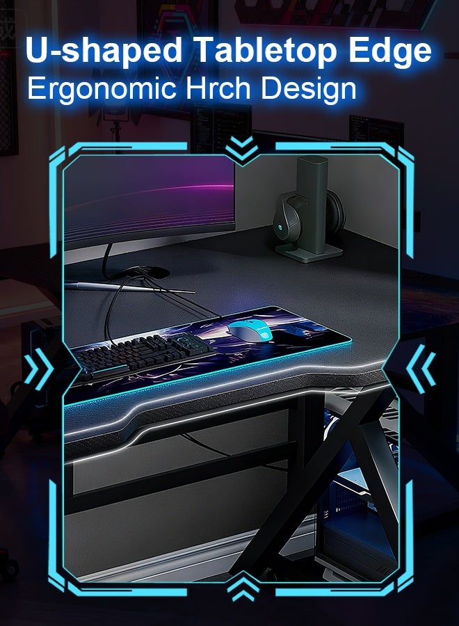 80/100/120cm Gaming Table, Gaming Desk, Computer Desk with Carbon Fiber Surface,PC Table for Office Home Workstation (Black, 80/100/120x60x75cm) - Image 4