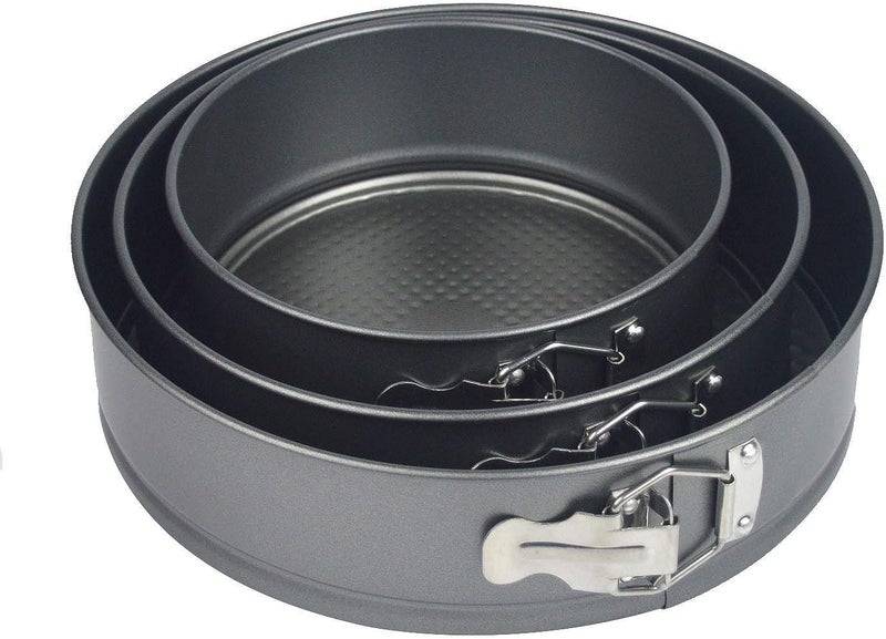 Guilty Gadgets 3 Non Stick Springform Cake Pan Baking Bake Tray Tins Round Shape Set Stand of Tin Spring Form Loose Base Tiered - Image 2
