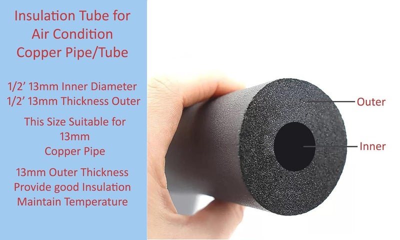 EVNCOM AC Insulation Tube AC Pipe Nitrile Tube Insulated Tube for Copper Pipe Thermal Insulation Tube Rubber Tube Multipurpose Work 1/2 ID X 1/2 THK 13MM Inner Diameter 13MM Outer Thk - Image 3