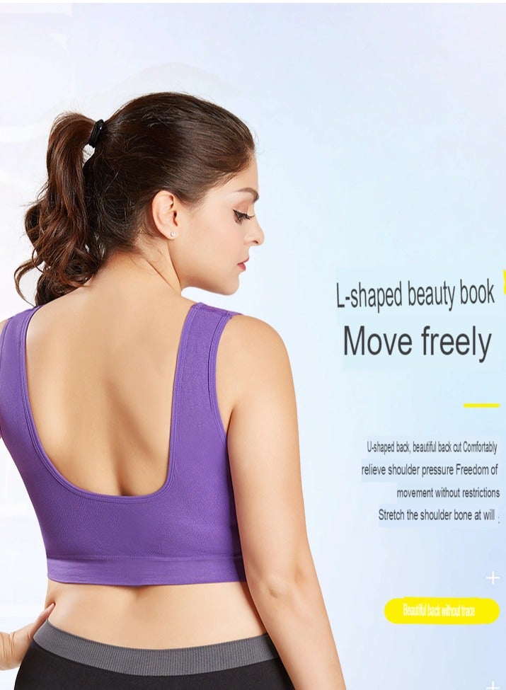AROAQ Women Sports Bra, Fitness Sports Yoga Bra with Removable Padding,  Double-layer Seamless  Sports Bra without Rims, Comfortable Soft Bra for Workouts Running Yoga Trainings, (Size L, Bean Paste Purple)  - Image 3