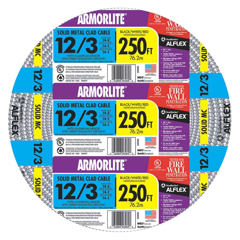 Southwire Armor lite Type Mc Aluminum Armored Cable, 12/3, 600 Volts, 250 Ft. Coil - Image 5