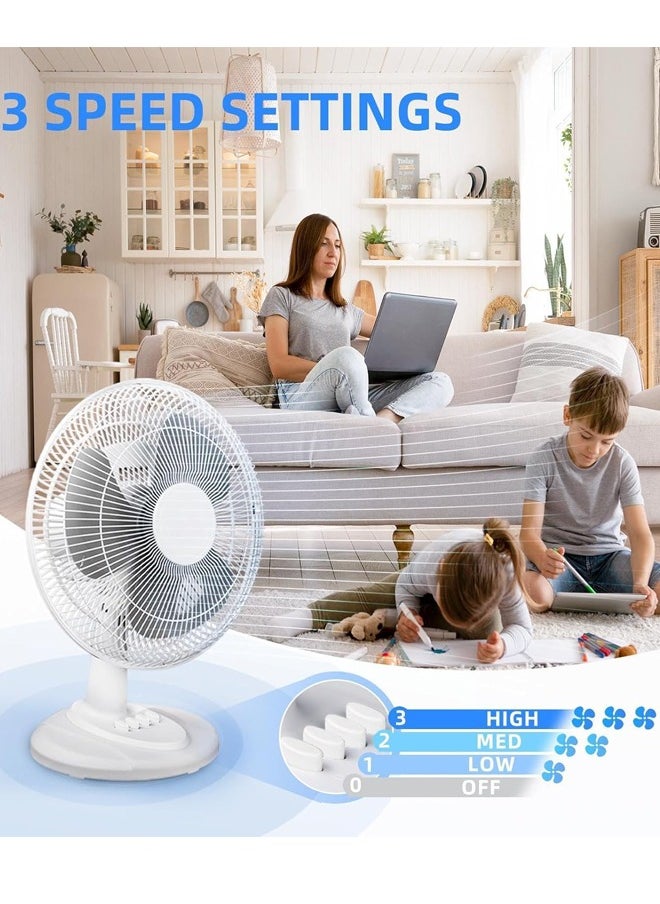 VUCATIN Oscillating Table Fan with Adjustable Tilt Convenient Push Button Controls Quiet 12 inch 3 Speed Desk Fan Airflow 15.75 ft/sec Ideal for Home Bedroom Dorm & Office (White)  - Image 1