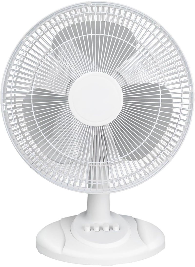 Oscillating Table Fan with Adjustable Tilt Convenient Push Button Controls Quiet 12 inch 3 Speed Desk Fan Airflow 15.75 ft/sec Ideal for Home Bedroom Dorm & Office (White)