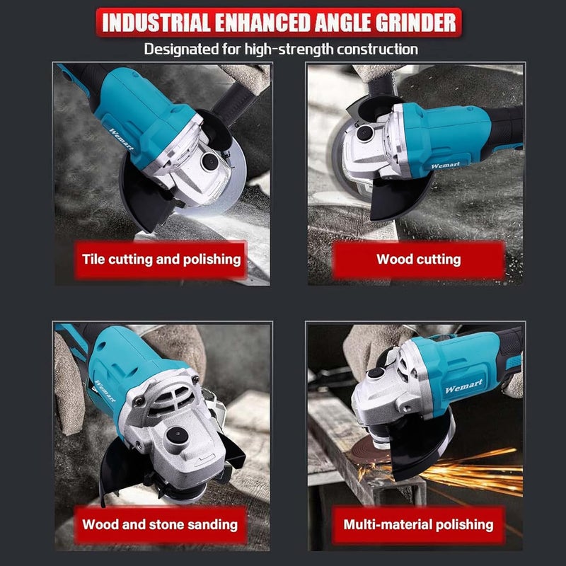 WEMART Cordless Angle Grinder, 20V Brushless Angle Grinder Kit, Dual Battery And 3 Speed Adjustment, 125Mm 8500Rpm Professional Electric Angle Grinders For Cutting Grinding (Blue) - Image 3