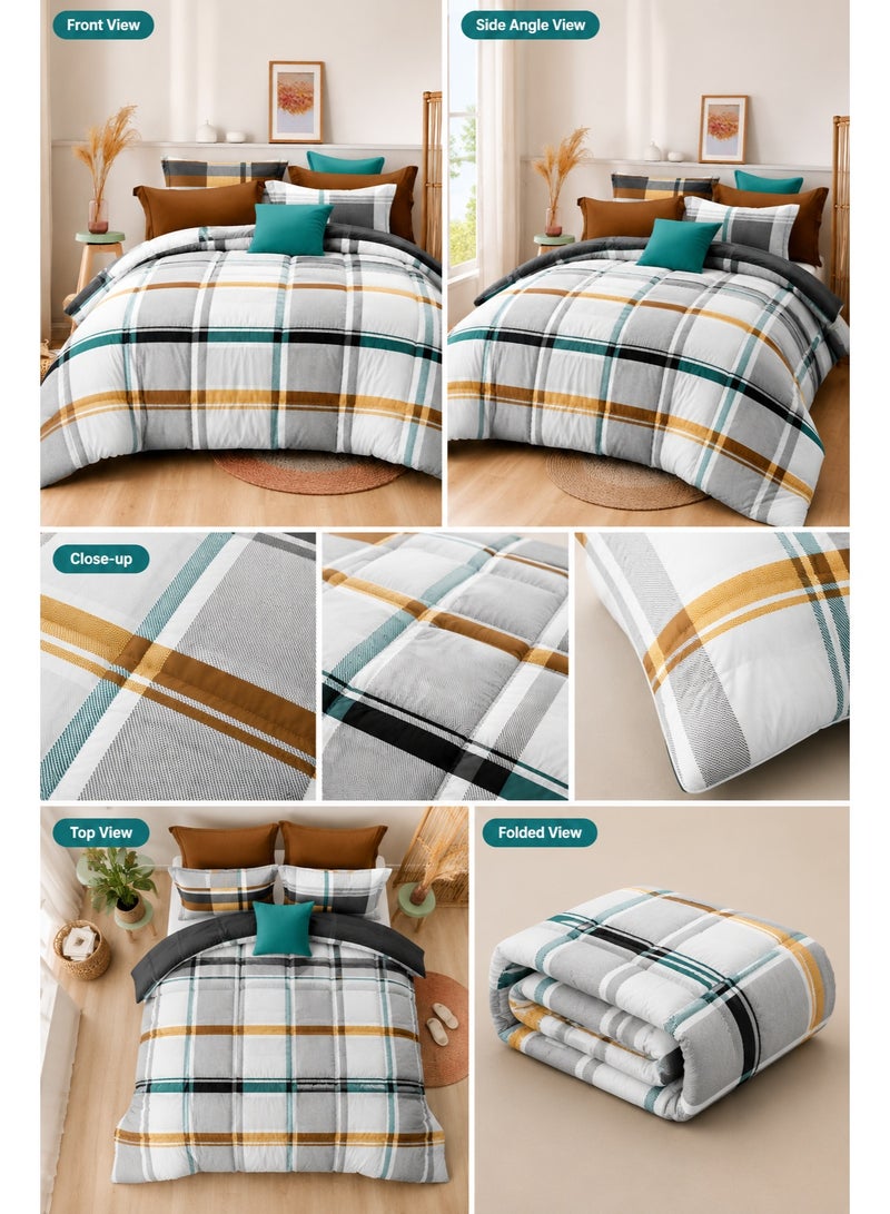 Urban Grid Printed Comforter Set King Size 245 x 260 cm with Flat Bedsheet and Pillow Covers – Premium Checkered Bedding Set - Image 2