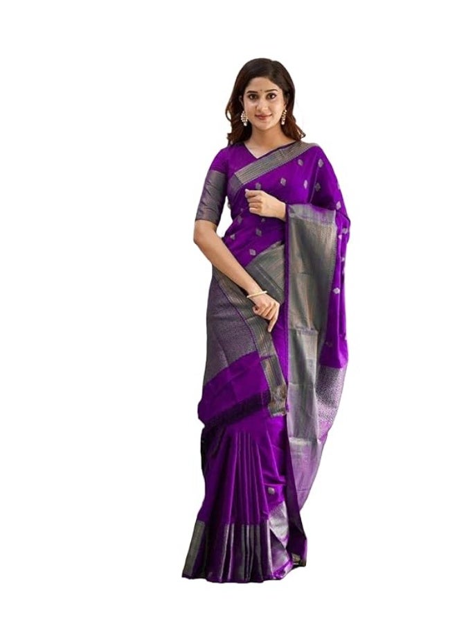 Yashika Women's Banarasi Kanjivaram Cotton Silk Jaquard Saree Printed Saree With Unstitched Blouse Material - Suitable For All Indian Occasions and Festivals - Image 1