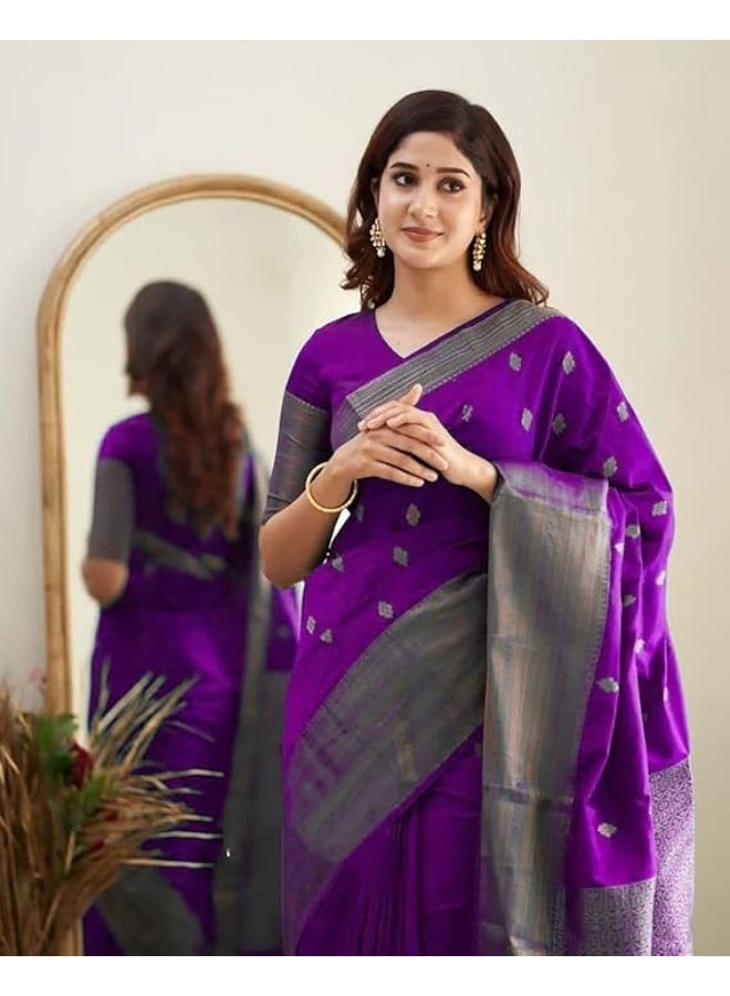 Yashika Women's Banarasi Kanjivaram Cotton Silk Jaquard Saree Printed Saree With Unstitched Blouse Material - Suitable For All Indian Occasions and Festivals - Image 2