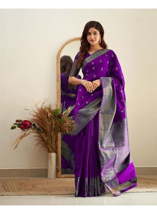Yashika Women's Banarasi Kanjivaram Cotton Silk Jaquard Saree Printed Saree With Unstitched Blouse Material - Suitable For All Indian Occasions and Festivals - Image 4