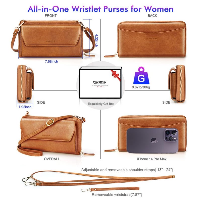 nuoku Womens RFID Wallet Purse Wristlet Crossbody Clutch with Zip Around 2 Strap - Image 4