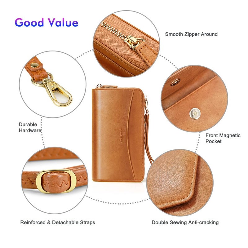 nuoku Womens RFID Wallet Purse Wristlet Crossbody Clutch with Zip Around 2 Strap - Image 5