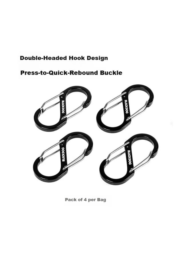 Black Dog Aluminum Alloy Climbing Carabiner Figure-8 S-shaped Double-head Hook Backpack Key Safety Buckle, Pack Of 4 - Image 2