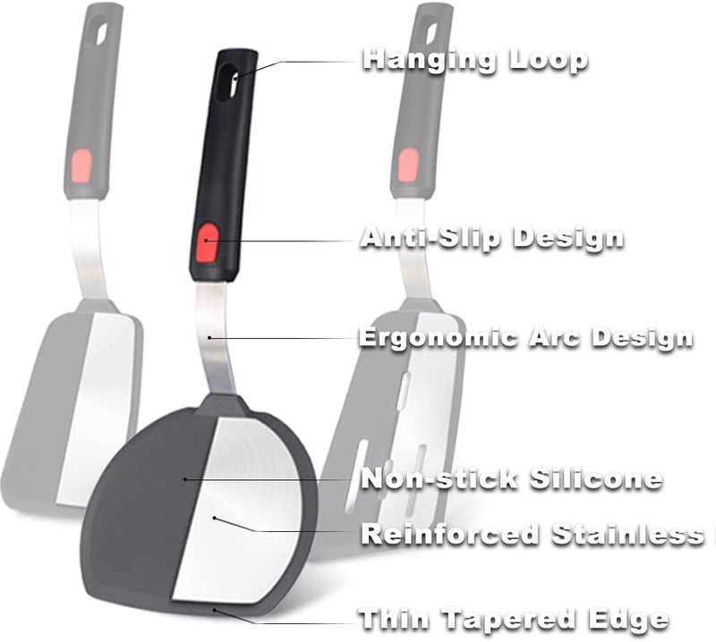 Trifecta Silicone Spatula Turner Set of 3, 480°F Heat Resistant Cooking Spatulas for Nonstick Cookware, Large Flexible Kitchen Utensils BPA Free Rubber Spatula Set for Egg, Pancake, Fish, Burger - Image 4