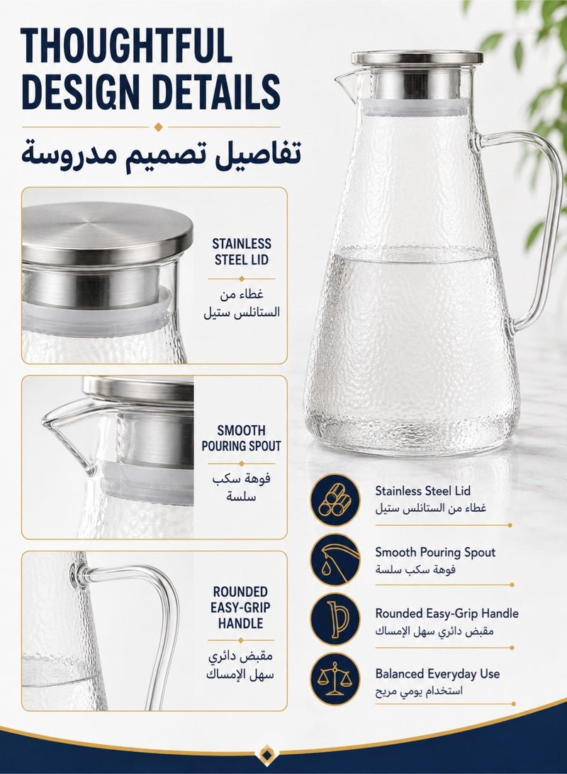 موندا إبريق زجاجي سعة 2 لتر مع غطاء، إبريق ماء ساخن وبارد بمقبض، مثالي للمشروبات المنزلية، والعصائر، والشاي المثلج، والحليب. - Image 3