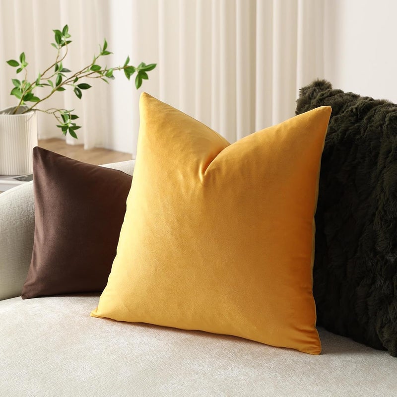 DEZENE Throw Pillow Covers 16x16 Gold Yellow: Pack of 2 Cozy Soft Velvet Square Modern Luxury Decorative Throw Pillow Cases for Sofa Couch Living Room Bed Home Decor - Image 4