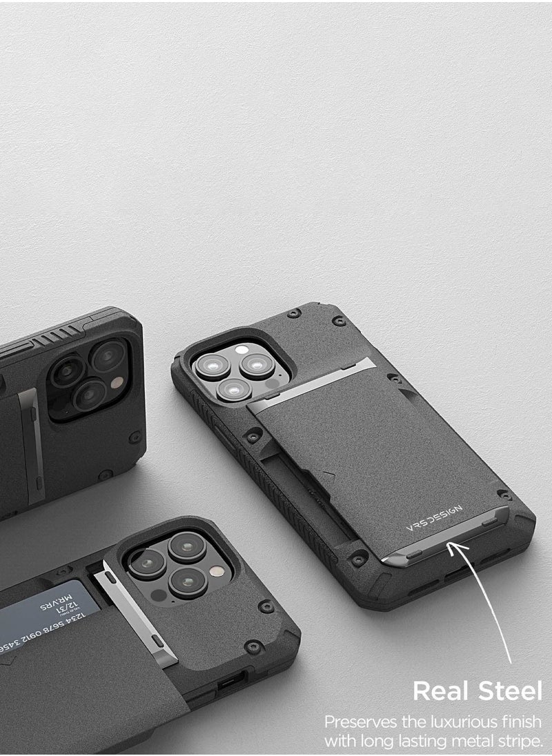 VRS Design Damda Glide PRO for iPhone 13 Pro MAX Case Cover Wallet Card Slot (3-4 cards) - Sand Stone Gray  - Image 3