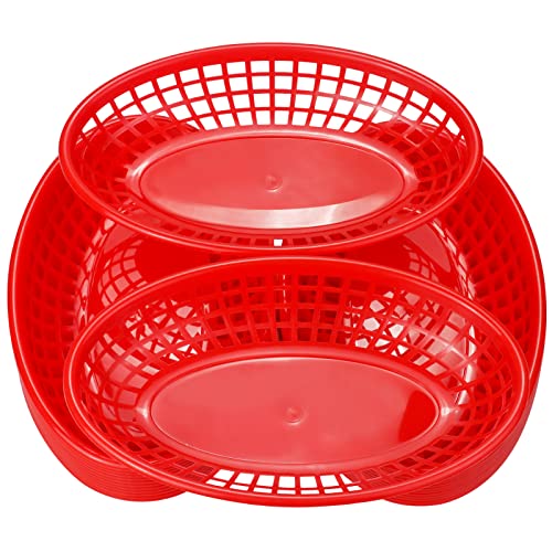 GothaBach 24 Pack Fast Food Baskets, Plastic Fast Food Restaurant Baskets, Bread Fry Baskets Serving Tray for Hot Dogs, Chicken, Burgers, Sandwiches, Fries(Red) - Image 4
