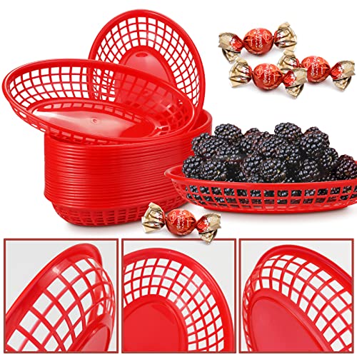 GothaBach 24 Pack Fast Food Baskets, Plastic Fast Food Restaurant Baskets, Bread Fry Baskets Serving Tray for Hot Dogs, Chicken, Burgers, Sandwiches, Fries(Red) - Image 3