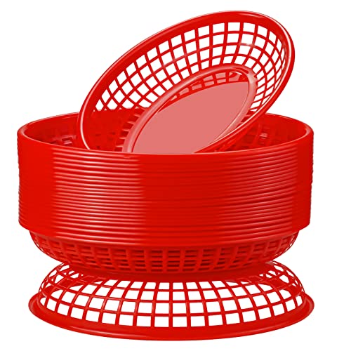 GothaBach 24 Pack Fast Food Baskets, Plastic Fast Food Restaurant Baskets, Bread Fry Baskets Serving Tray for Hot Dogs, Chicken, Burgers, Sandwiches, Fries(Red) - Image 1