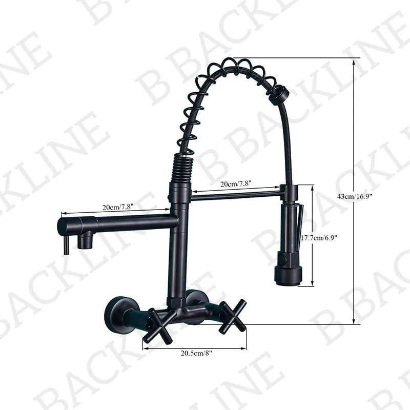 B BACKLINE Backline Brass Wall Mounted Kitchen Sink Mixer Tap | Hot & Cold Kitchen Faucet | 360 Degree Swivel Sink tap | Kitchen Sink Tap | Wall Mount Kitchen Faucet (Black Matt) - Image 2