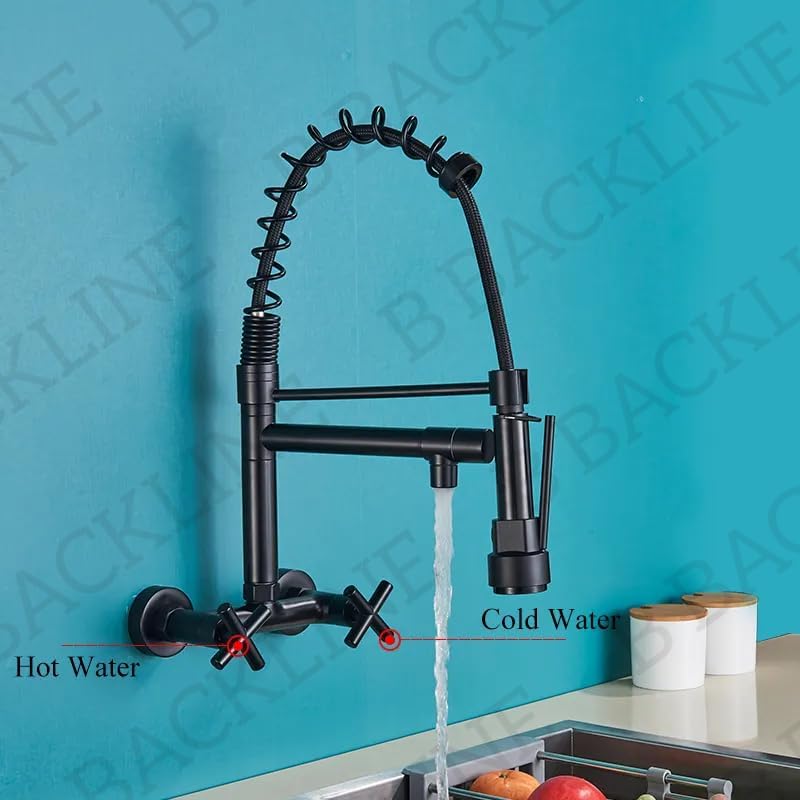 B BACKLINE Backline Brass Wall Mounted Kitchen Sink Mixer Tap | Hot & Cold Kitchen Faucet | 360 Degree Swivel Sink tap | Kitchen Sink Tap | Wall Mount Kitchen Faucet (Black Matt) - Image 3