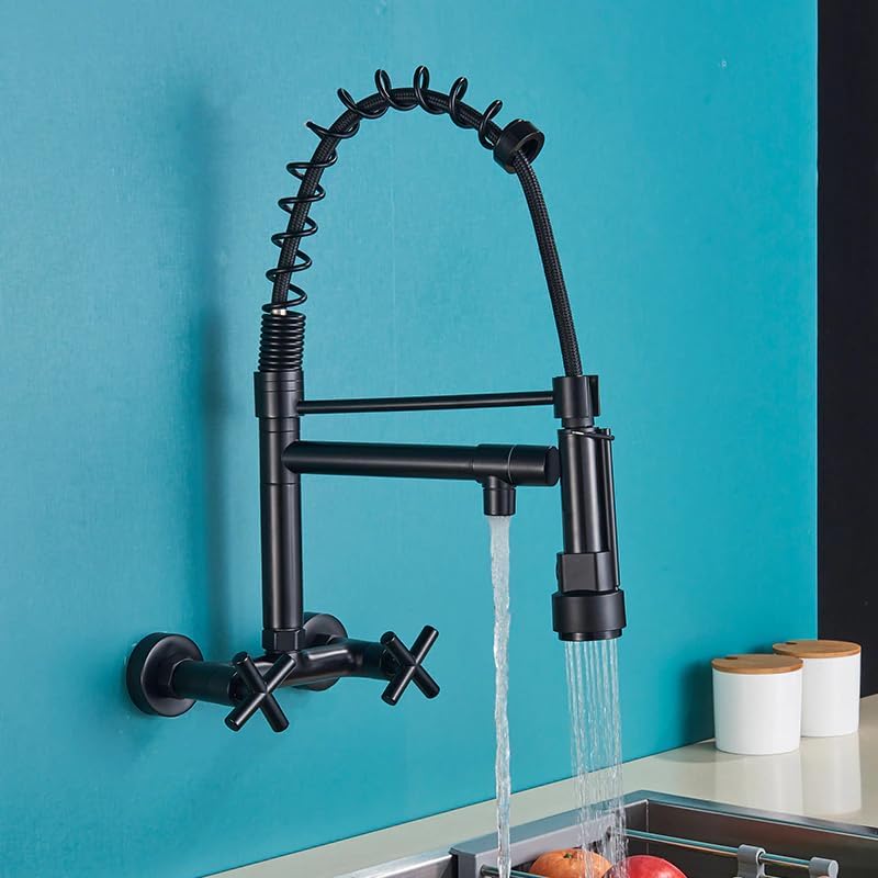 B BACKLINE Backline Brass Wall Mounted Kitchen Sink Mixer Tap | Hot & Cold Kitchen Faucet | 360 Degree Swivel Sink tap | Kitchen Sink Tap | Wall Mount Kitchen Faucet (Black Matt) - Image 1