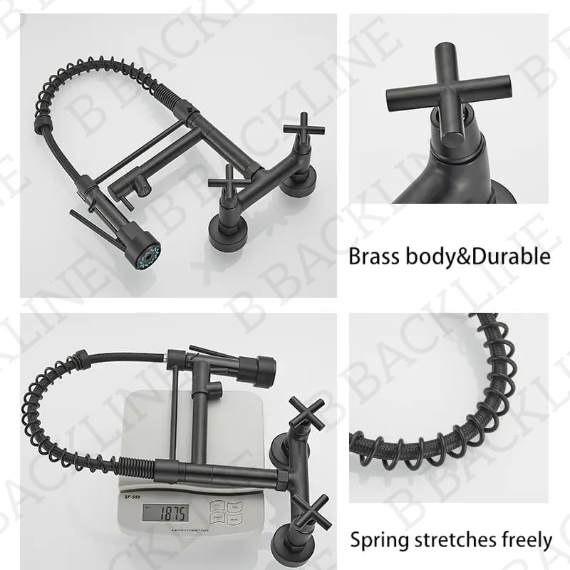 B BACKLINE Backline Brass Wall Mounted Kitchen Sink Mixer Tap | Hot & Cold Kitchen Faucet | 360 Degree Swivel Sink tap | Kitchen Sink Tap | Wall Mount Kitchen Faucet (Black Matt) - Image 4