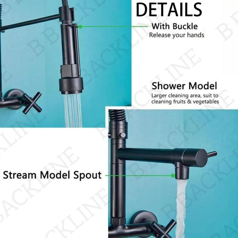 B BACKLINE Backline Brass Wall Mounted Kitchen Sink Mixer Tap | Hot & Cold Kitchen Faucet | 360 Degree Swivel Sink tap | Kitchen Sink Tap | Wall Mount Kitchen Faucet (Black Matt) - Image 5
