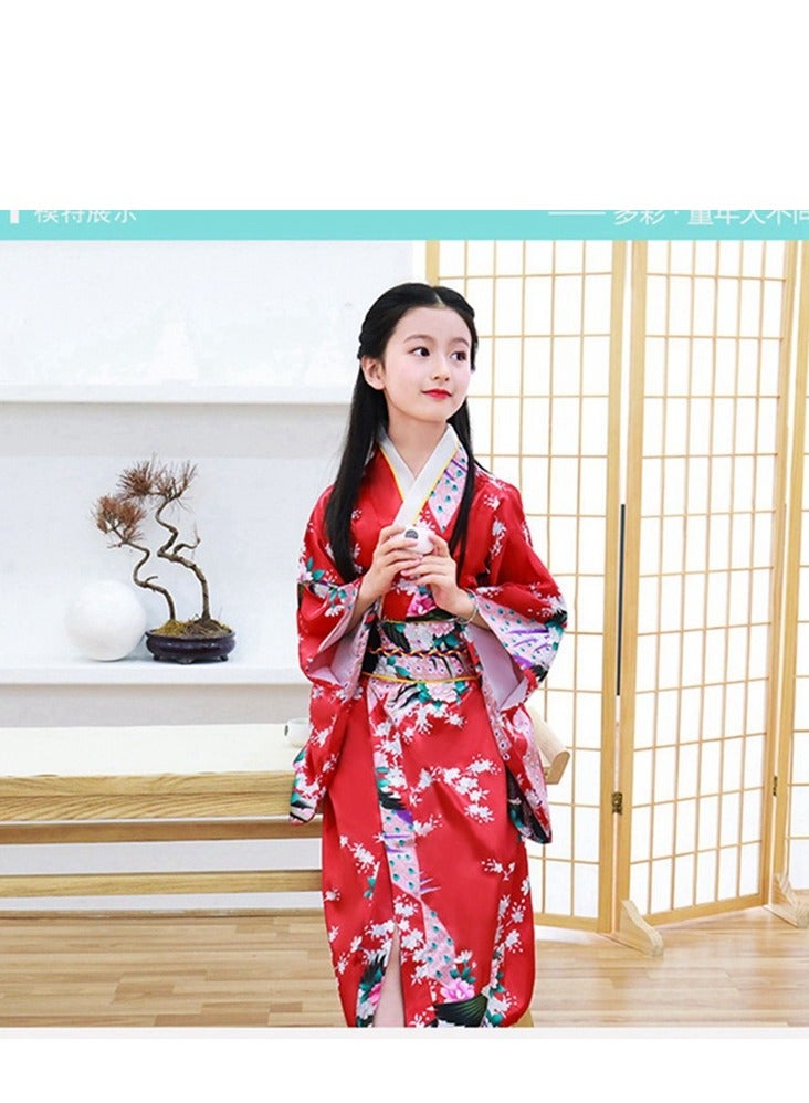 Japanese Traditional Costume Girl Deluxe Blossom Kimono Yukata Robe with Belt  For Kids - Image 1