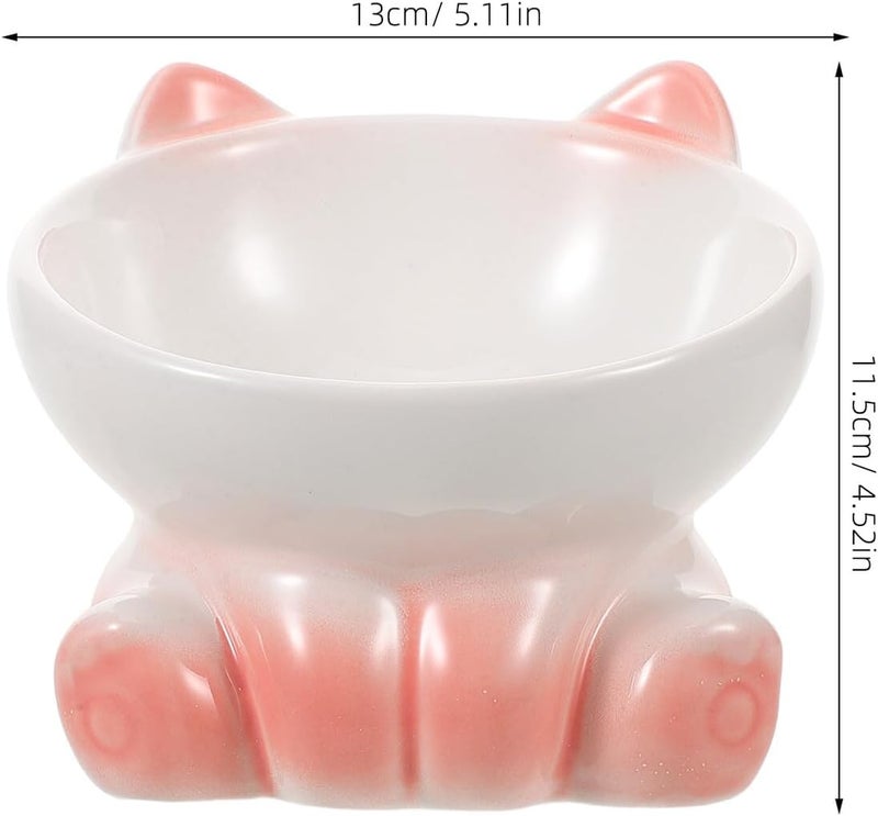 Ceramic Raised Cat Feeding Bowl with Stand, Elevated Slow Feeder Dish for Indoor Cats and Puppies, Pink Gradient High Platform Pet Food and Water Bowl - Image 2