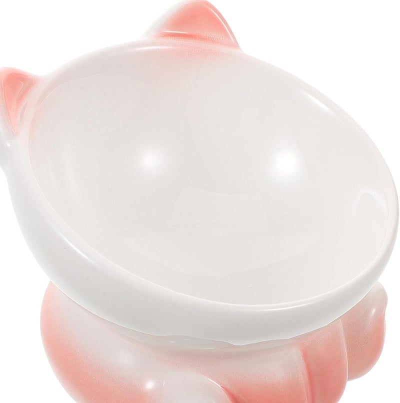 Ceramic Raised Cat Feeding Bowl with Stand, Elevated Slow Feeder Dish for Indoor Cats and Puppies, Pink Gradient High Platform Pet Food and Water Bowl - Image 3