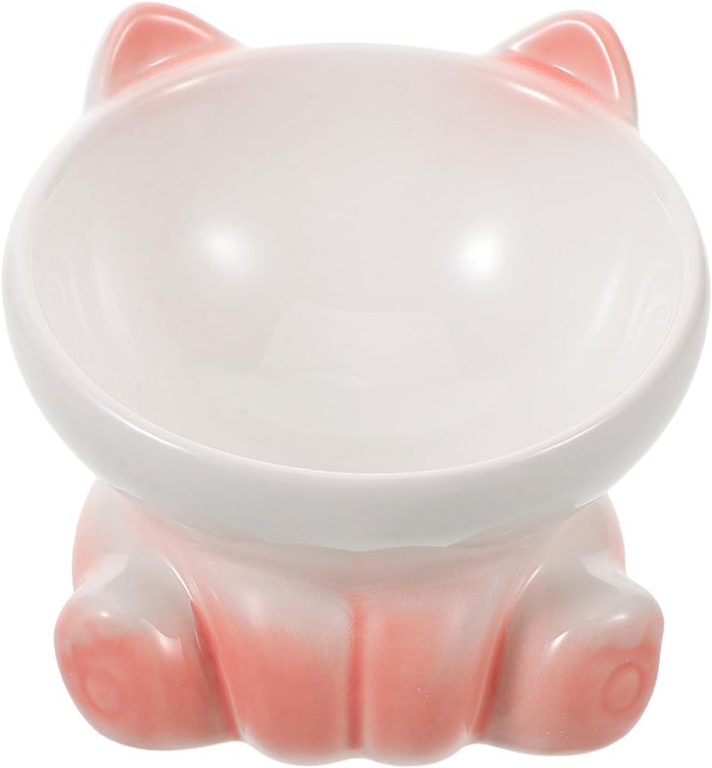 Ceramic Raised Cat Feeding Bowl with Stand, Elevated Slow Feeder Dish for Indoor Cats and Puppies, Pink Gradient High Platform Pet Food and Water Bowl - Image 1