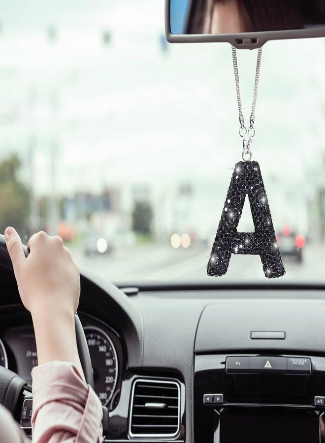 ToBeQueen Diamond Crystal Rhinestone Car Letter Charm, Cute Lucky Hanging Ornament, Black Bling Car Accessories for Women - Image 5