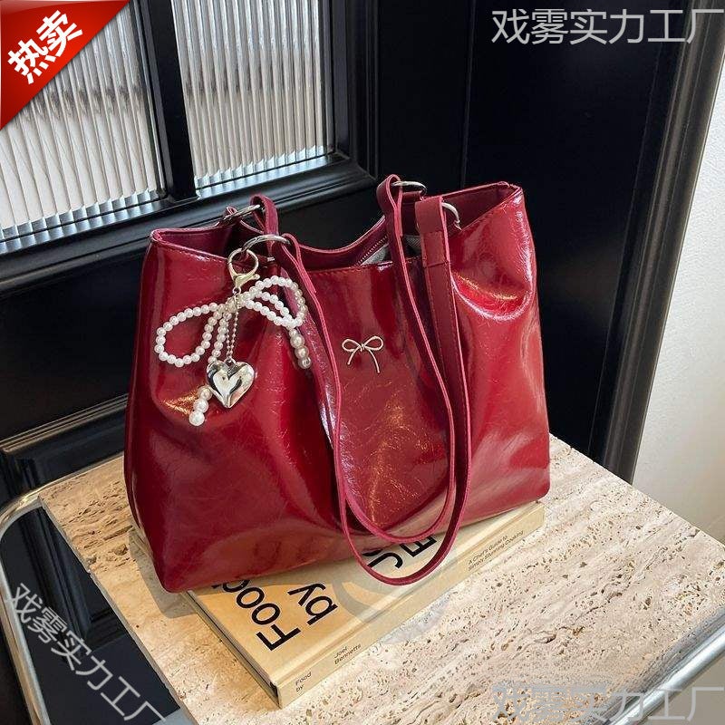 Large-Capacity Red Commuter Bag Women'S Wedding Bag Wedding Bridal Bag Single Shoulder Tote Bag - Image 2