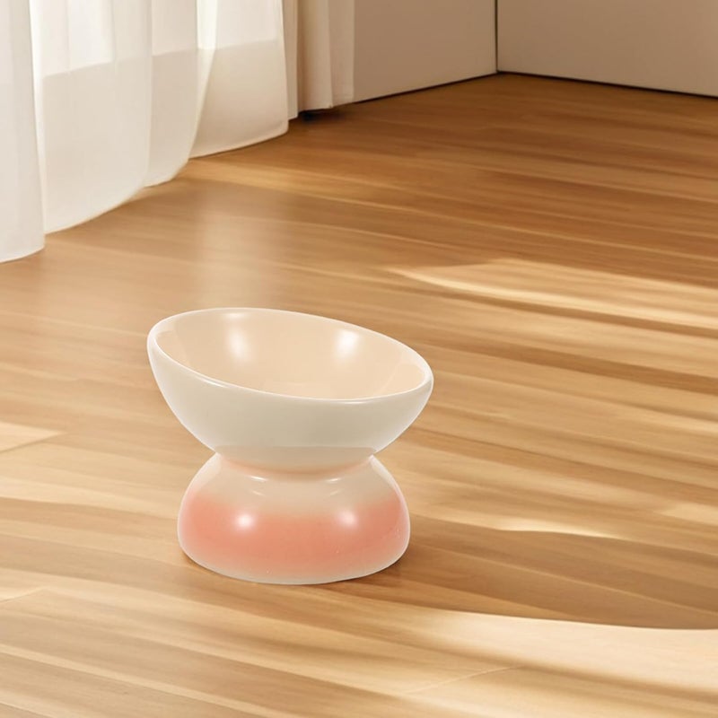 Ceramic Cat Food and Water Bowl Tilted Elevated Pet Feeder with Ergonomic Design Peach Gradient Small Size for Indoor Cats and Kittens - Image 5