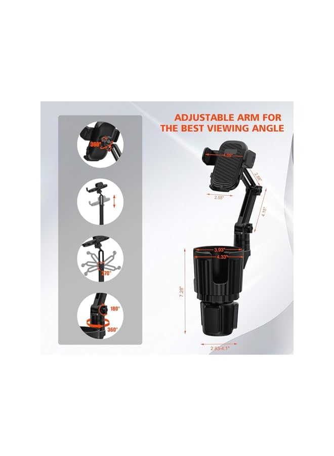 Green Tiger 2 in 1 Phone Mount for Car Cup Holder with Adjustable Base, Phone Holders for Car Cupholder, No Shaking 360° Flexible Neck Phone Mount for All 4-7” Smartphones and Most Bottles, 1Pack - Image 2