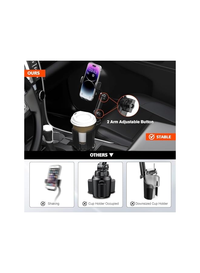 Green Tiger 2 in 1 Phone Mount for Car Cup Holder with Adjustable Base, Phone Holders for Car Cupholder, No Shaking 360° Flexible Neck Phone Mount for All 4-7” Smartphones and Most Bottles, 1Pack - Image 4