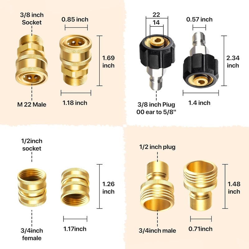 Twinkle Star Pressure Washer Adapter Set, Quick Disconnect Kit, M22 14 mm Quick Connect Swivel to 3/8'' Quick Connect Fittings, 3/4" to Quick Release 9 Sets - Image 5