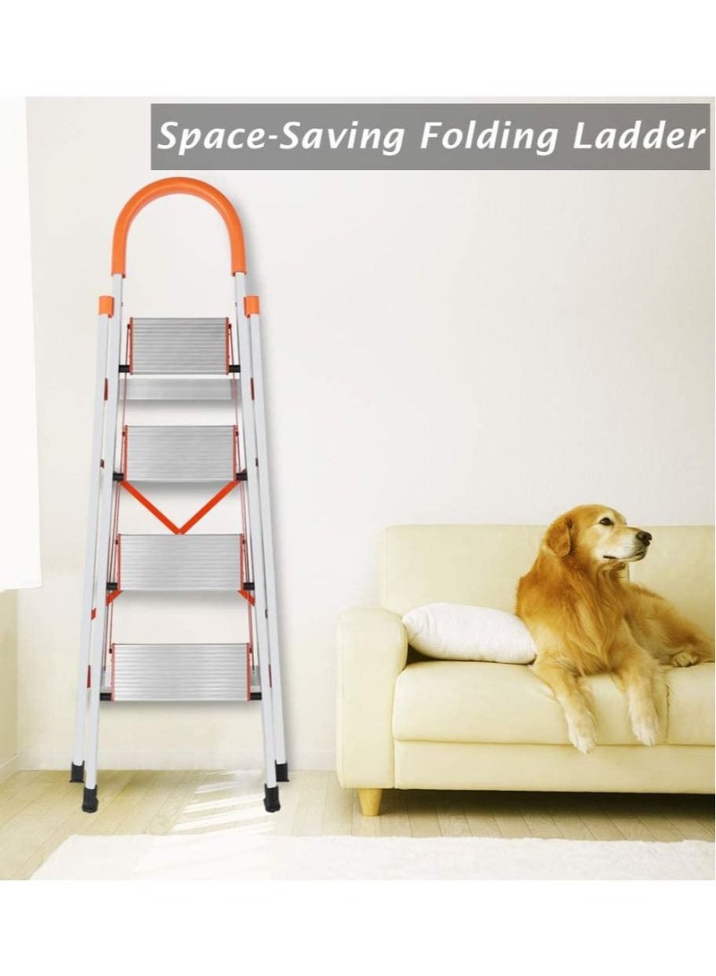SUNRISE 4 Steps Ladder Aluminum Folding Step Stool With Anti Slip Sturdy And Wide Pedal Lightweight Portable Multi Use Step Ladder For Home And Kitchen Use Space Saving - Image 2