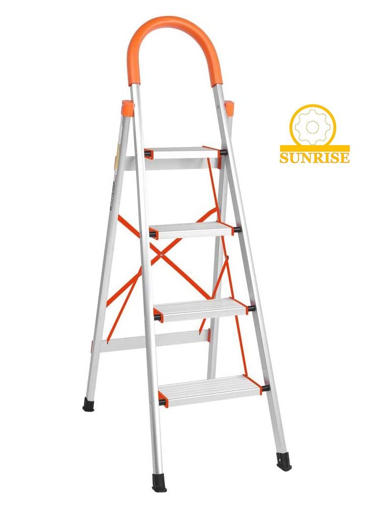 SUNRISE 4 Steps Ladder Aluminum Folding Step Stool With Anti Slip Sturdy And Wide Pedal Lightweight Portable Multi Use Step Ladder For Home And Kitchen Use Space Saving - Image 1