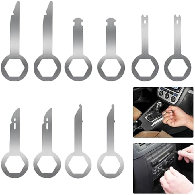 KASTWAVE Car Radio Removal Tool Key Set Car Radio Release Keys Extraction Tool Din Release Keys With Easy Grip Handles For Audi Vw Volkswagen Mercedes Benz Bmw Oem Head Unit Cd Media Player Pins 10 Pcs - Image 1