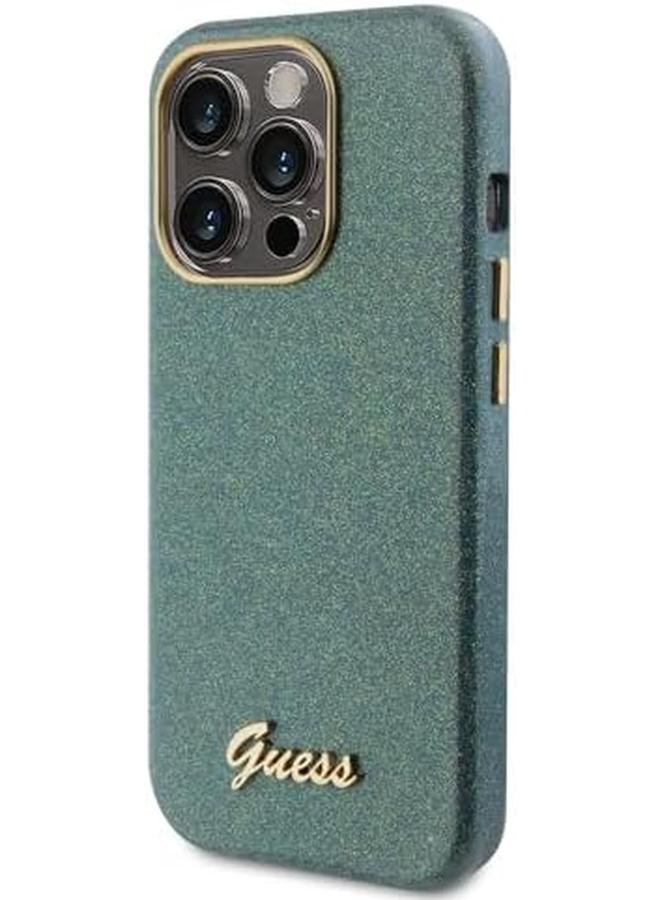 erorex Guess Pu Glitter Glossy Case With Guess Script Logo Compatible With Iphone 15 Promax Kaki - Image 3